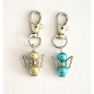 4 Blue and Pearl White Angel Charm Clips for Phone, Wedding Favors, Thank You LH